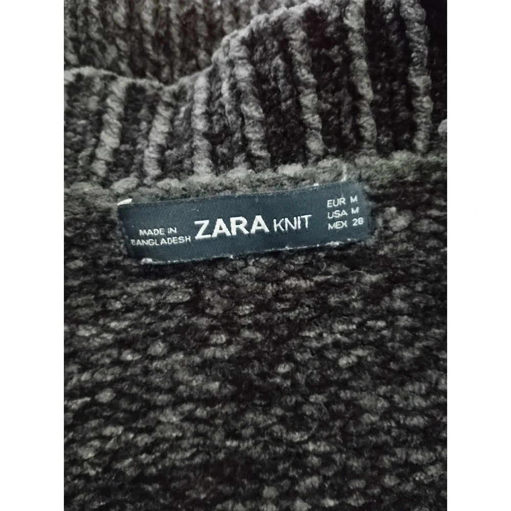 Zara Chenille Oversized V-Neck Sweater Womens M Charcoal Gray Grunge Preppy Soft